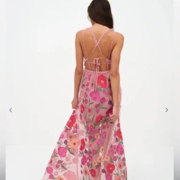 Love & Lemons pink floral embroidered maxi dress with slip - Picture 2 of 5
